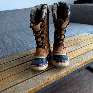 Sorel Winter Boots Size 6 Tan & Black Insulated And 💯 Waterproof